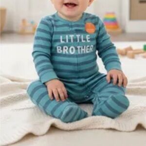 Carter's Teal Striped Little Brother Footie Size 9M